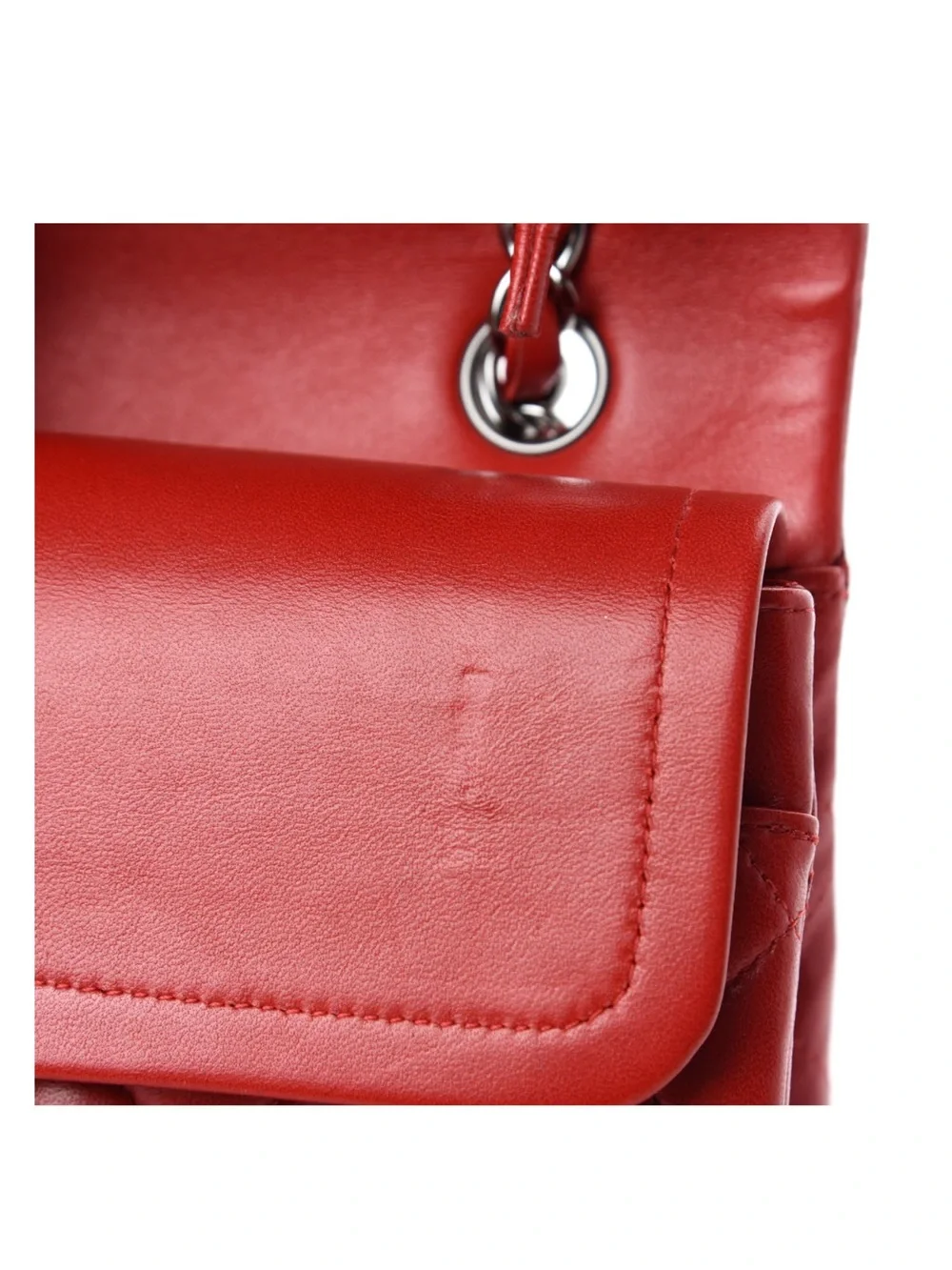 CHANEL Classic Quilted Lambskin Medium Double Flap Red Excellent Condition